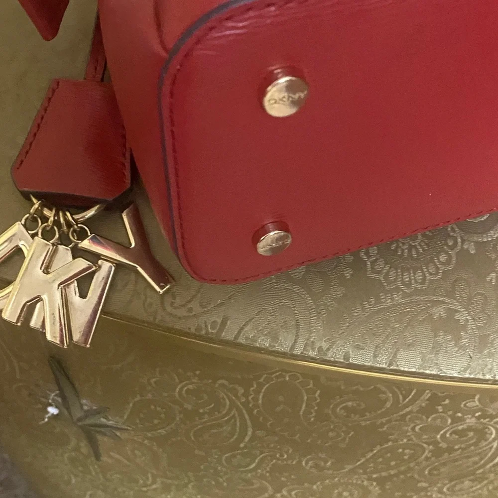 DKNY Cherry Red Saffiano Leather Satchel - Gold Hardware